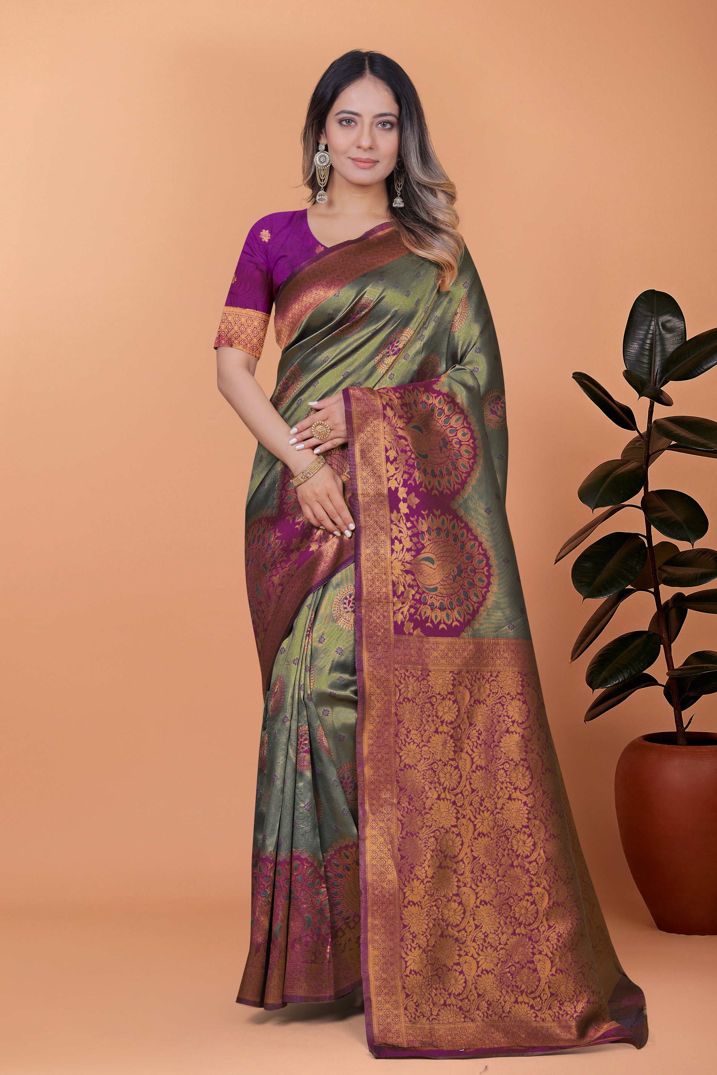 Banarasi Saree with Plum Borders with 8 Color